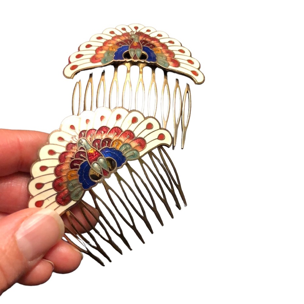Vintage Cloisine Peacock Hair Combs (2)